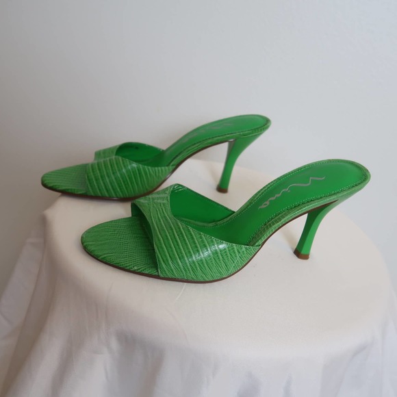 Vintage 90s green open toe mule sandal heels - Picture 2 of 7